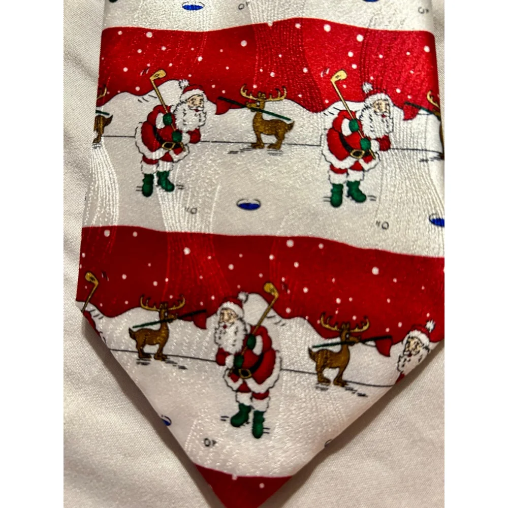 Holiday Tales Men’s 100% Silk Tie Christmas Santa Golf Reindeer